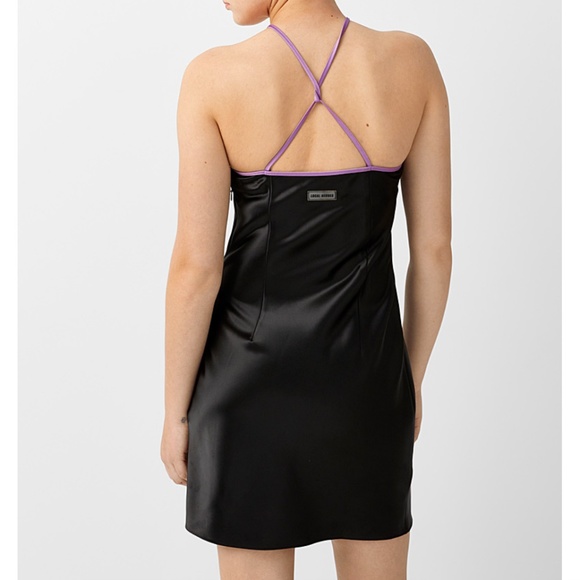 Local Heroes black and purple satin stripe party mini slip dress NWT - Picture 2 of 16